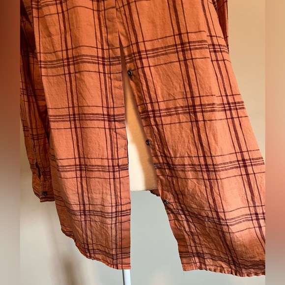 Free People No Limits Oversized Linen Plaid Button Down size Small EUC - Picture 8 of 15